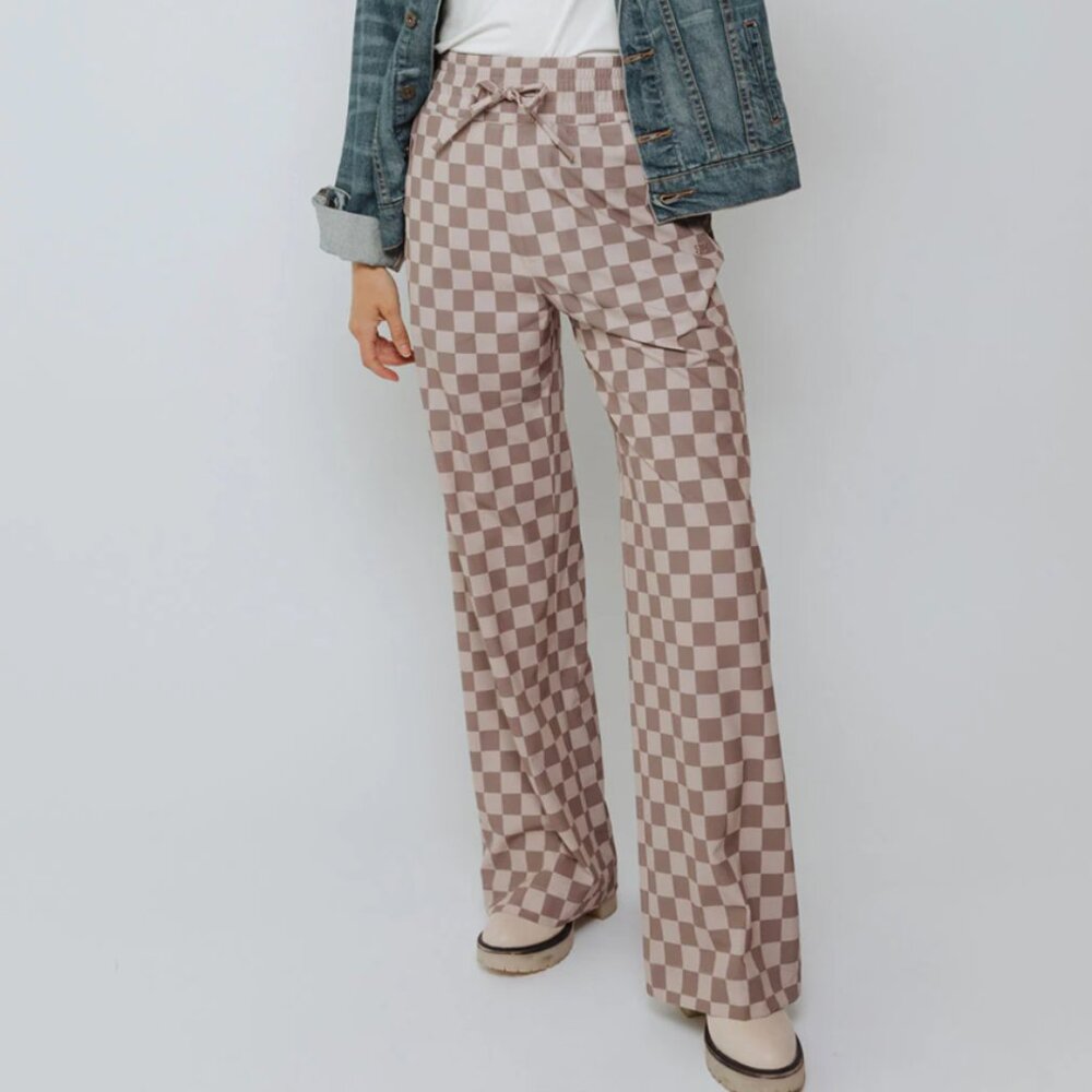 Albion Checkered Wide Leg Pants - Brown and White